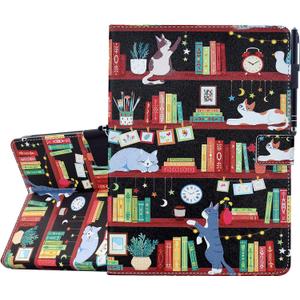 Case for Samsung Galaxy Tab A11+ Plus/A9+ Plus 11 Inch 2026/2024, Cute PU Leather Stand Protective Cover for Galaxy Tab A11+/A9+ Tablet, Auto Wake/Sleep - Bookshelf Cat