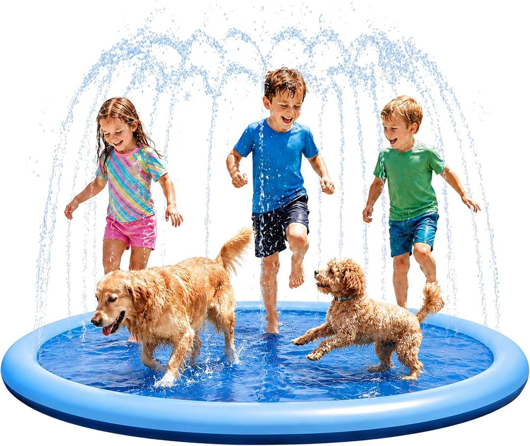 Non-Slip Splash Pad for Kids & Dogs 67" Large Outdoor Water Play Sprinklers