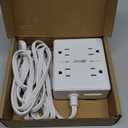 10Ft Extension Cord with Multiple Outlets, Flat Plug Surge Protector Power Strip 10 Ft Long Cord, 8 Outlets & 4 USB Ports (2 USB C), Desk Charging Station for Home Office, College Dorm Room Essentials (White)