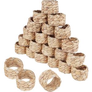 SHEUTSAN Woven Water Hyacinth Napkin Rings, Braided Design, 1.96 x 1.37 Inch, Set of 24, Farmhouse Style