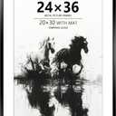 24x36 Metal Poster Frame, 24 x 36 inches Aluminum Picture Frame with Mat for 20x30 Photo, Tempered Glass Cover, Black Wall Hanging Photo Frame for Home Dcor
