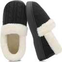 UBFEN Womens Fuzzy House Slippers Warm Bedroom Shoes with Faux Fur Lining Non Slip Memory Foam Slippers for ladies Indoor and Outdoor (7-8, Black)