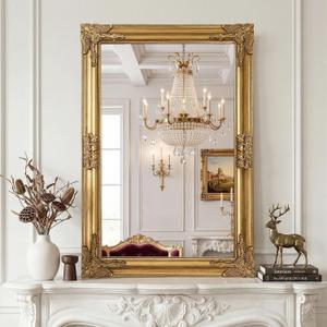 Vintage Gold Mirror for Wall, 24"x36" Antique Decorative Ornate Baroque Mirror for Living Room, Entryway, Bathroom, Fireplace