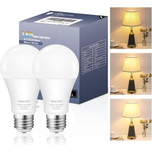 3 Way Light Bulbs 50 100 150 Warm White, A19 3000K, 5/10/15W Energy Saving 500 1000 1500 Lumens, E26 Base LED Bulbs Perfect for Reading, 2 Pack
