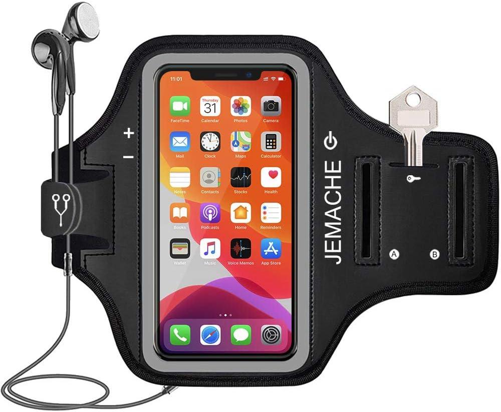iPhone 16 15 Pro Armband, JEMACHE Gym Workouts Running Arm Band for iPhone 16/15/14/13/12 Pro (Black)