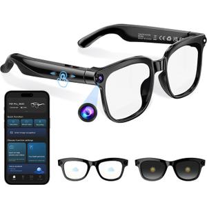 AI Smart Glasses with 8MP 800W Camera for Men Women, 1080P Video Recording 12min & HD Photo,Bluetooth Real-Time Translation, AI Voice Assistant, Object Recognition, Noise-Cancel Calls, Music (Unisex)