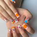 MXYIYANR Press On Nails - Handmade Nails Yellow Duck Nails for Women, French Pearl Nail Tips Reusable Stick On Fake Nails, DIY Art Decorate with Nail File Kit (SIze M)