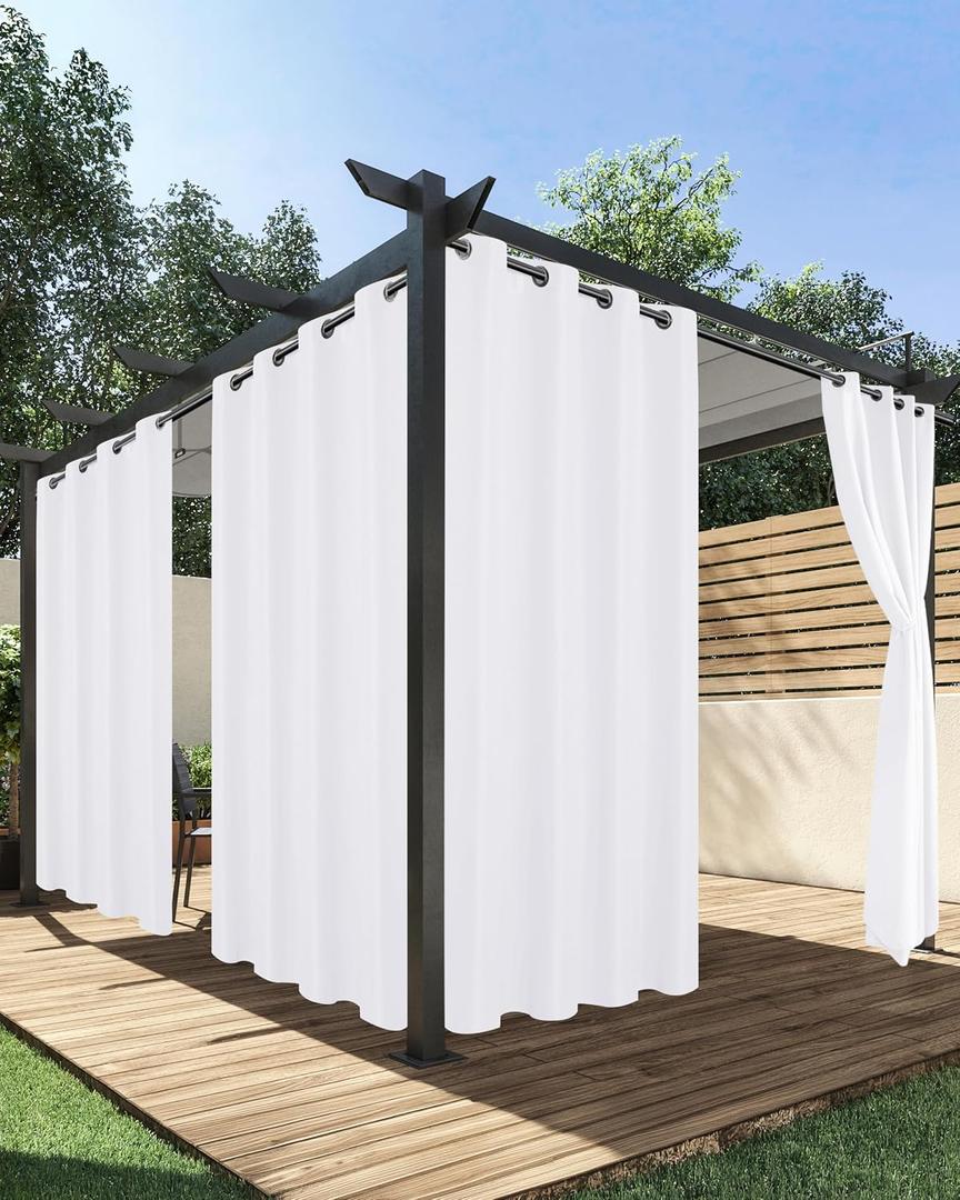 HolidayIdeas Extra Wide Outdoor Curtains for Patio Waterproof, 4 Panels - 110 x 95 Inch - Privacy & Light Filtering Curtains White Grommet Outside Curtains for Porch, Gazebo, Pergola, Backyard