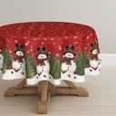 Horaldaily Christmas Tablecloth 70X70 Inch Round, Winter Snowman Trees Red Washable Seasonal Table Cover for Party Picnic Dinner Decor