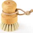 SUBEKYU Bamboo Dish Scrub Brushes for Kitchen, Cleaning Scrubber for Washing Cast Iron Pan/Pot, Natural Sisal Bristles, 1 Pack