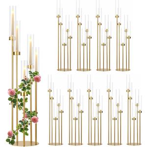 Gold Candelabra Centerpieces for Tables,Acrylic Candelabra 5 Arm for Wedding Tall Floor Candle Holder for Concert Party Housewarming Gifts centros de mesa para bodas candelabros navideos10PCS