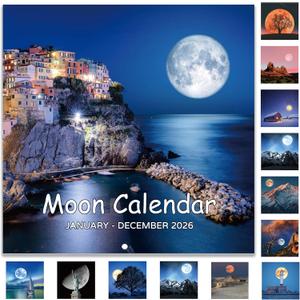 2026 Calendar - Wall Calendar 2026, 2026 Moon Calendar from Jan. 2026 - Dec. 2026, 12" x 24" (Open), 12-Month Wall Calendar, Perfect for Office & Home - Moon
