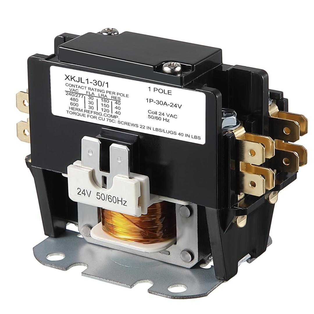 Dreyoo 24V Coil 1 Pole Air Conditioner Contactor, UL Certified Carrier HVAC Motor Contactor, Air Conditioner Replacement Relay, Compatible with C230b, Heat Pump, Refrigeration Systems (30 A)