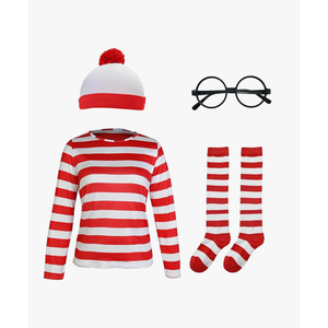 Adult Red and White Striped Shirt Women Funny Halloween Costumes Shirt Hat Socks and Glasses Suits (X-Large)