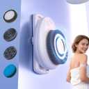 Shower Back Scrubber Wall Mounted, with 4 Replaceable Heads, 7''Electric Large Back Scrubber for Shower Wall, 3 Speed Adjustment Exfoliating Brush for Back Cleansing, Exfoliating