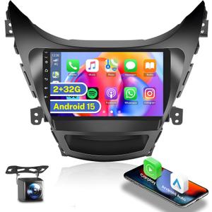 2+32G Android 15 Car Stereo CarPlay Radio for Hyundai Elantra 2011-2013, 9'' HD Touch Screen with Android Auto, AHD Backup Camera, Mirror Link, GPS, WiFi, DSP