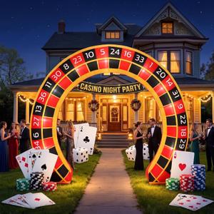 Gilprop 10 ft Casino Night Inflatable Decorations with Build-in LEDs Blow up Arch Kit Outdoor Inflatable Archway Decorations for Yard Lawn Garden Party Decor