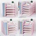 LEKETREE Desk Organizers and Accessories, 5-Tier Paper Letter Tray Organizer with File Holder, Desktop Organizer for Office Supplies (Pink)