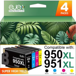 ejet 950XL and 951XL Ink Cartridges Combo Pack Compatible for HP 950 951 Ink Cartridges Combo Pack Use for OfficeJet Pro 8600 8610 8615 8620 8625 8100 8630 8660 276DW 251DW, Black Cyan Magenta Yellow