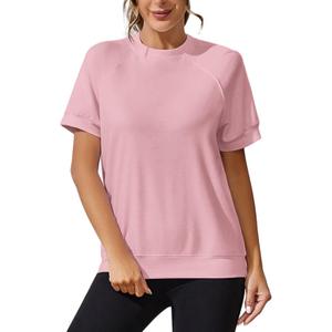 T Shirts for Women Summer Women's Tops Short Sleeve Sweatshirts Casual Basic Tee (Pink, L)