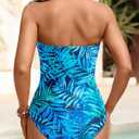 Yonique Womens Strapless One Piece Swimsuit Tummy Control Bandeau Bathing Suits Slimming Twist Front Swimwear (Blue, M)