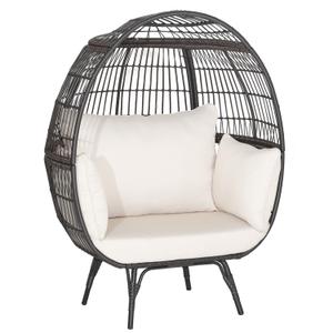 Oversized Outdoor Rattan Egg Chair Patio Wicker Basket Lounge Chair with Cushions & Pillows