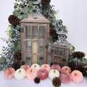 Winlyn 12 Pcs Small Rustic Faux Velvet Pumpkins Decorative Blush Coral Pink Peach Ivory Fabric Foam Pumpkins 3" for Fall Wedding Bbay Shower Thanksgiving Halloween Table Centerpiece Dcor