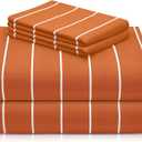 LuxClub 4 PC Sheet Set Bed Sheets Deep Pockets 16" Wrinkle Free Cooling Machine Washable Hotel Bedding Silky Soft - Striped-Autumn Orange King
