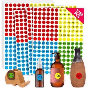 5760 PCS Pre-Priced Pricing Stickers, Sale Labels in 4 Bright Colors (Yellow/Red/Green/Cyan), Price Tag Stickers for Yard/Garage Sale, Flea Market (3/4” in Diameter),Set of 4 5760 PCS Pre-Priced Pricing Stickers, Sale Labels in 4 Bright Colors (Yellow/Red/Green/Cyan), Price Tag Stickers for Yard/Garage Sale, Flea Market (3/4” in Diameter),Set of 4