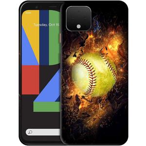 for Google Pixel 4, Pixel 4 Case - Softball On Fire Printed Cute Slim Fit Hard Plastic Protective Designer Back Phone Case/Cover for Pixel 4 White