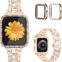 Mesime Compatible for Apple Watch Band with Screen Protector Case, Jewelry Replacement Bands 46mm 45mm 44mm 42mm 41mm 40 mm 38mm 2 Pack Protective Cover for iWatch Series 11/10/9/8/7/6/5/4/3/2/1/SE Women