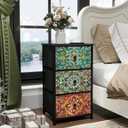 GiftGo Retro Dresser with Fabric Drawers Boho Mandala Flower Chest of Drawers Narrow Storage Tower for Small Spaces Gaps Bedroom Beautiful Nightstand Living Room Table (Mandala, 3 Drawers) (16.8"D x 11.5"W x 28.4"H (3 Drawers))