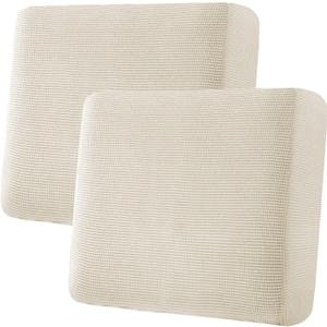 H.VERSAILTEX Super Stretch Individual Seat Cushion Covers Sofa Covers Couch Covers Slipcover Sets Thick Jacquard Textured Twill Fabric (2 Piece Large Sofa Cushion Covers, Natural)