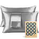Pure Bedding Satin Pillowcase 2 Pack - Queen Size (20"x30", Grey) - Silky Pillow Cases for Hair and Skin - Satin Pillow Covers with Envelope Closure - Extra Soft Premium Microfiber