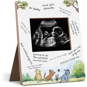 Baby Shower Sign Picture Frame - Sonogram Picture Frame & Guest Book Frame - Cute Animals Decor for Baby Shower Party Supplies - Gender Reveal (frame-bear-03)