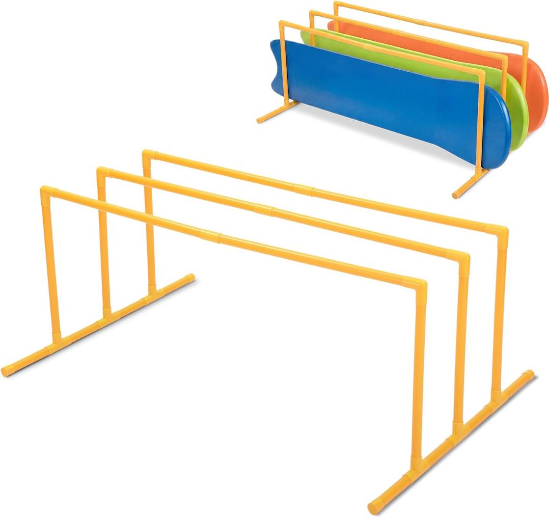 Ripeng Large Gold Pool Float Storage Rack, 2 Slots 47 x 19 Inches Outdoor Pool Toy Storage Organizer Vinyl Coated PVC Swimming Float Holder for Drying and Storing Foam Loungers