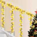 6FT Christmas Winter Mistletoe Olive Garland with White Berries, Christmas Greenery Garlands with 20 LED Lights, Pre-lit Garland for Mantel Fireplace Stair Table Winter Holiday Decorations
