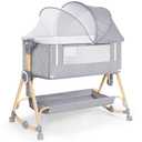 Baby Bassinet 5 in 1,Baby Bedside Bassinet with Diaper Table, Mosquito Net, Mattress, Storage Layer, Can Be Stored in One Button Travel Crib (Gray) (Grey)