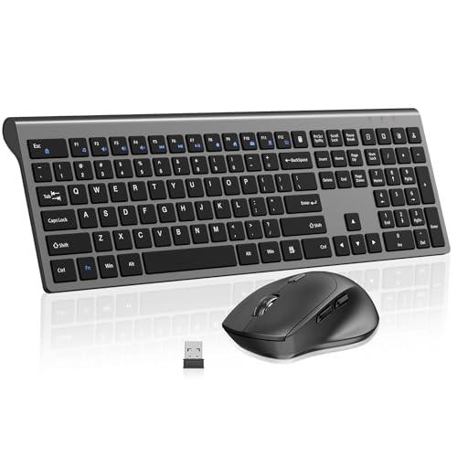 Wireless Keyboard and Mouse Combo, Full-Size Slim Keyboard with Numeric Keypad, Calculator Button, 2400 DPI Ergonomic Mouse for Right Hand, USB Cordless Set for Laptop PC Windows