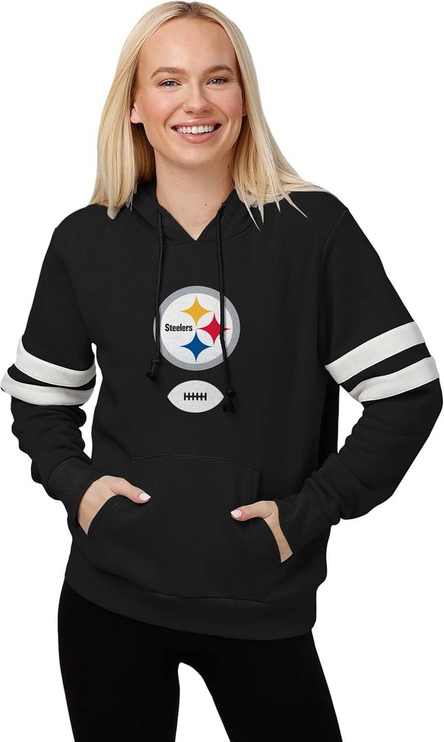 FOCO Women's Standard Striped Sleeve Hoodie (Large, Team)
