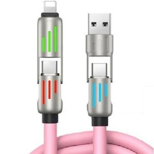 240W 4-in-1 USB Charging Cable, 6.6ft, LED Light Indicators, Fast Charge Compatible, USB-A/Type-C Connectors (Pink)