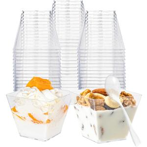HOMIP 60Pack 4oz Plastic Dessert Cups with Spoons (No lids), Yogurt Parfait Cups for Party, Mini Dessert Cups with Spoons for Pudding, Fruit and Ice Cream