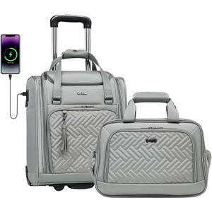 Coolife Luggage Carry On Luggage Underseat Luggage Suitcase Softside Wheeled Luggage Lightweight Rolling Travel Bag Underseater Champagne Gray, Carry-On 16-Inch