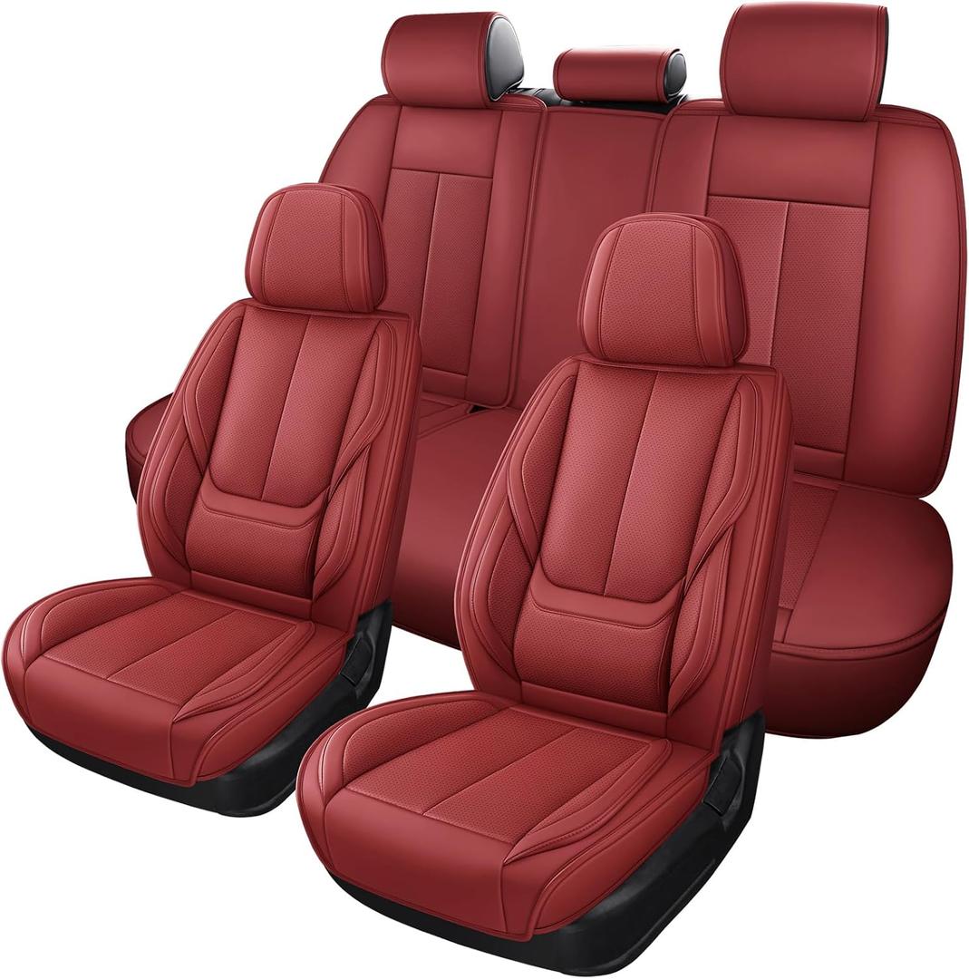 MINGBRON Leather Car Seat Covers,Car Seat Covers Full Set,Automotive Seat Covers 6 Seats,Fit for Most Cars SUV and Most Sedans Red