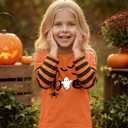 Toddler Halloween Shirts Boys Girls Spooky Pumpkin Skeleton Graphic Sweatshirt Halloween Kids Long Sleeve Tops 2-9 Years (Orange)