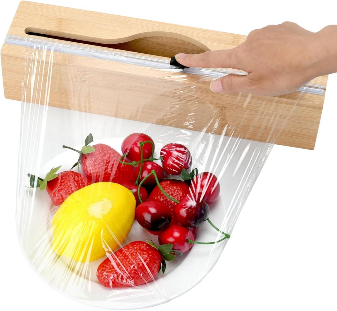 Plastic Wrap Dispenser with Cutter,Cling Wrap with Slide Cutter for Kitchen Storage Organization Holder for 12" Roll