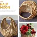 MAGICLULU Handwoven Rattan Flower Arrangement Basket Small Half Moon Woven Basket with Handle and Plastic Liner for Wedding Flower Girl Party Candy Storage and Home Decor 6.69X6.49X4.33 Inch