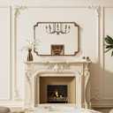 TETOTE Baroque Gold Antique Brass Scroll Wall Mirror 40 x 30 Vintage Rectangle Framed Baroque French Rectangular Mirror for Mantle Fireplace Bathroom Living Room, Horizontal/Vertical