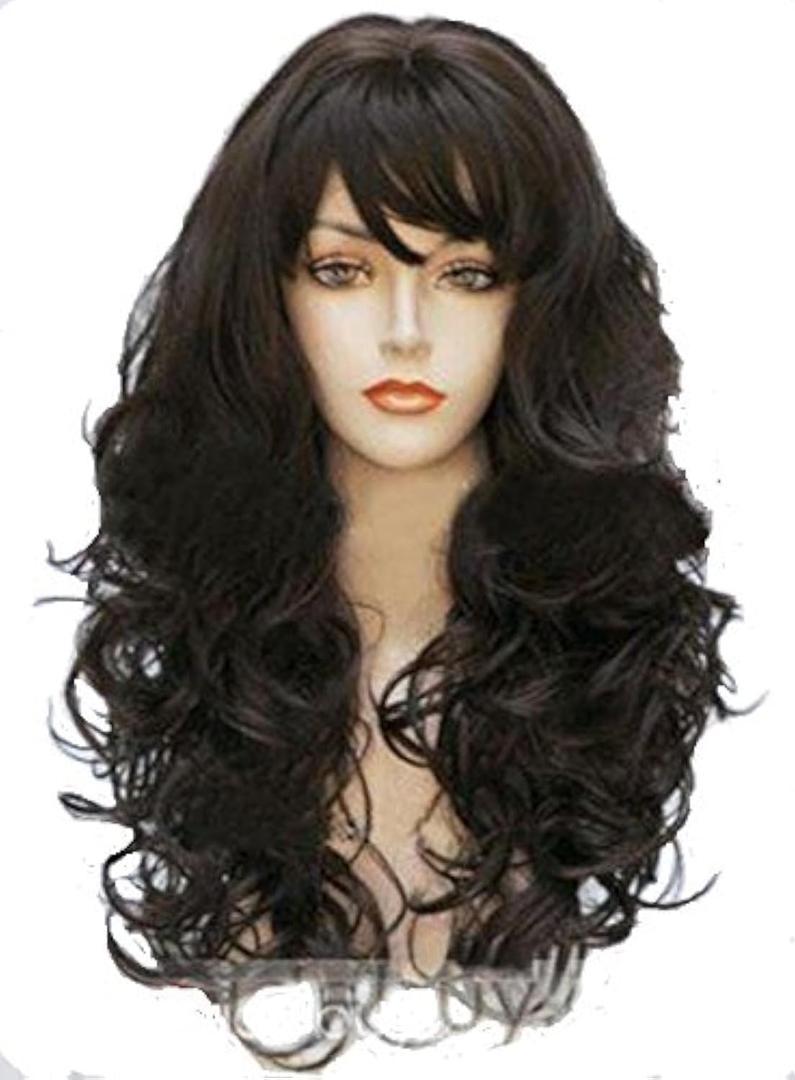 Wigs women dark brown curly wig side bang pirate wig costume wigs for women Wavy Curly 24inches Heat Resisitant Fiber Curly brown Wig Halloween Costume girl wigs for adult Women