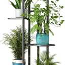 LINZINAR Plant Stand Indoor Outdoor Metal 5 Tier 6 Potted Multiple Flower Pot Holder Shelf Planter Display Shelving Unit for Patio Garden Corner Balcony Living Room (5 Tier 6 Potted, Dark Grey)